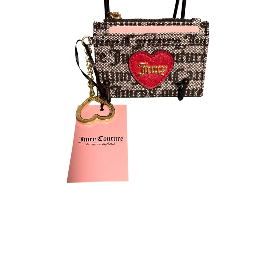 Juicy Couture Gothic Logo Card Case Wallet Heart Key Fob Keychain Black White